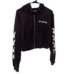 Playboy dark brown Zip-Up crop Hoodie jacket size L